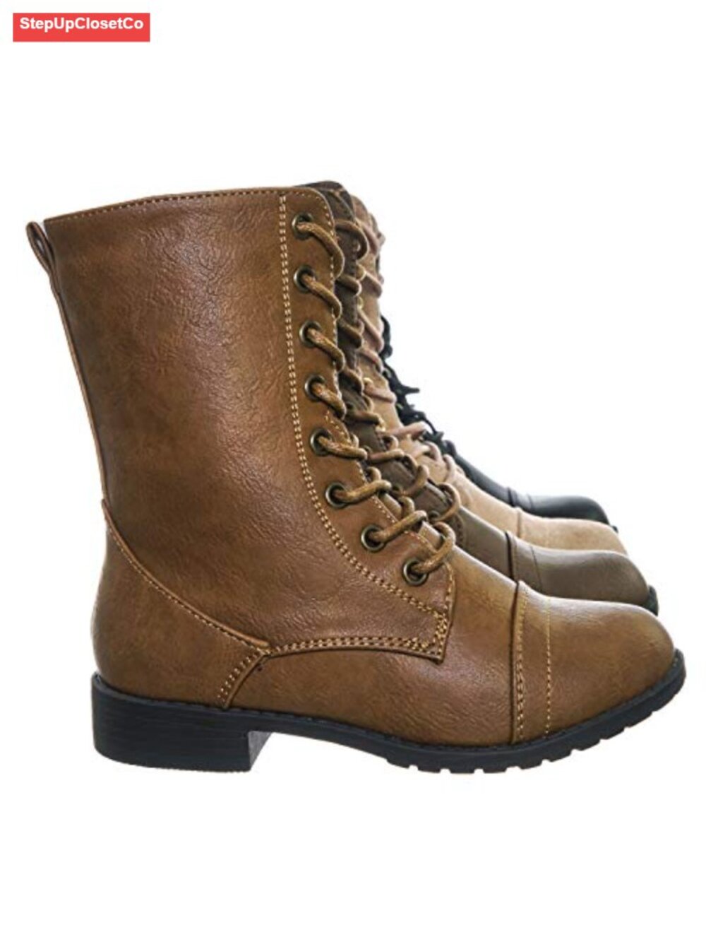 Vegan Suede Lace Up Ankle Cuff Low Heel Combat Boots